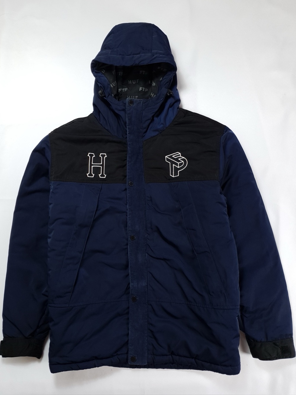 FTP x HUF Corduroy Lined Puffer Jacket Navy Blue Size Large Very Rare From 2016